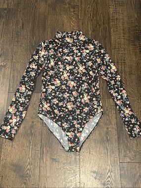 MANGOPOP black floral long-sleeve mock neck bodysuit